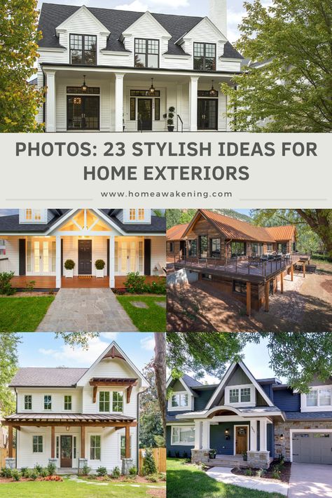 These 23 exteriors are full of curb appeal #homeexterior #curbappeal #homedesign Two Story Home Exteriors, New Homes Exterior, Front Home Design, Landscaping Styles, Home Exterior Ideas, Home Exteriors, Home Exterior, Exterior Ideas, Two Story Homes