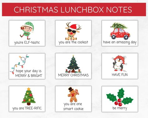 Christmas Lunch Notes For Kids, Christmas Lunch Box Notes, Christmas Bento, Lunch Notes For Kids, Printable Lunch Notes, Christmas Month, Notes For Kids Lunches, Lunchbox Jokes, Notes Printable