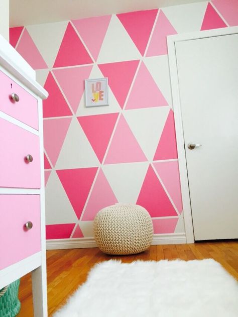 Girls Bedroom Wall Paint Ideas, Pink Wall Painting Ideas, Bedroom Wall Paint Ideas, Accent Wall Girls Bedroom, Wall Paint Designs Bedroom, Pink Wall Painting, Bedroom Wall Color Ideas, Girls Bedroom Wall Color, Pink Accent Wall