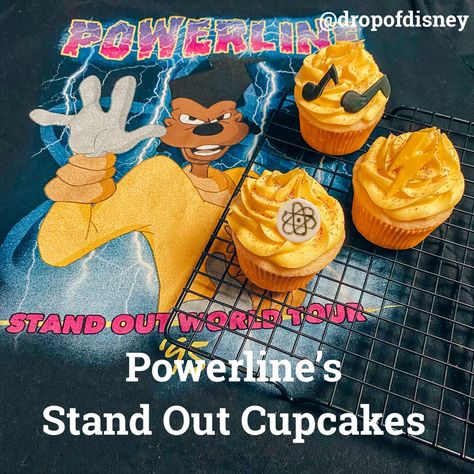 Celebrate A Goofy Movie with Powerline's Stand Out cupcakes! These lemon cupcakes are topped with lemon buttercream, sprinkles, and fondant decorations! #disney #cupcakes #agoofymovie #lemon Powerline Birthday Party, Goofy Movie Cake, Goofy Movie Party Ideas, A Goofy Movie Birthday Party, Goofy Movie Party, Powerline Goofy Movie, Autumn Dinners, Disney Movie Night Food, Themed Nights