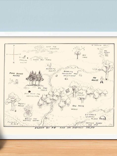 Do you know the way to Winnie the Pooh's house in the 100 acre wood? It's easy. Just go to: https://www.etsy.com/listing/1471541575/winnie-the-pooh-map-100-acre-wood?click_key=9bf5c70afb467908a1d36c2a8631d73b767ffae9%3A1471541575&click_sum=b4a1dccd&ref=shop_home_active_1&pro=1&sts=1 #winniethepooh #winniethepoohbabyshower #vintagewalldecor #printables #printablewallart #digitaldownloadsforsale Vintage Baby Nursery, 100 Acre Wood, House Rabbit, Vintage Thanksgiving, Wood Map, Vintage Wall Decor, Baby Nursery Decor, Vintage Greeting Cards, Baby Girl Room