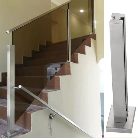 PRICES MAY VARY. 【Installation】Glass railing clamp for glass, wood board, PVC acrylic board thickness: 10-12mm (3/8"-1/2") or 4+4+4mm / 5+5mm / 6+6mm. Mounting panels height＜1.5 m(59"). Wall tube thickness 1.2mm(1/20"). Post bases 12x8cm(4.7x3.1"). Cannot install handrails 【Comes with Complete Kit】Balustrade column standoff comes with (1x glass posts, 1x base cove, 4 x expansion screws, 1 x rubber strip). Easy to install, no need to punch or process the glass, just insert the glass panels into t Tempered Glass Railing, Indoor Stair Railing, Glass Stairs, Stair Landing, Steel Deck, Glass Balustrade, Glass Railing, Acrylic Board, Stair Railing