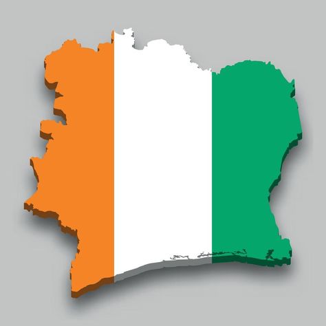 3d isometric Map of Ivory Coast with national flag. Ivory Coast Flag, Isometric Map, 3d Isometric, 3d Map, Ivory Coast, Africa Travel, National Flag, Blackjack, Vector Photo