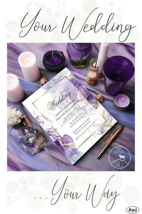 Amethyst Wedding Theme, Purple Wedding Card, Abstract Invitation, Lilac Wedding Themes, Lilac Watercolor, Purple And Silver Wedding, Purple And Gold Wedding, Hydrangea Blue, Amethyst Wedding