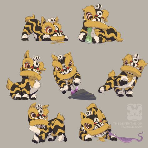 ArtStation - TSL: Lion Character Sheets Lion Dance Costume, Lion Character, Chinese Lion Dance, Chinese Lion, Lion Illustration, Lion Drawing, Dancing Drawings, Fu Dog, Dragon Dance