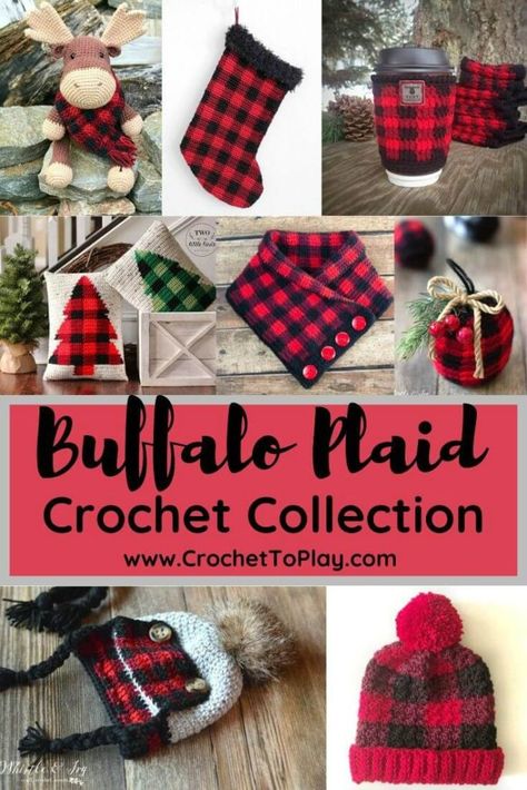 Buffalo Plaid Crochet, Plaid Crochet, Pillow Patterns, Buffalo Plaid Pattern, Crochet Collection, Knit Pillow, Crochet Winter, Holiday Crochet, Christmas Crochet Patterns