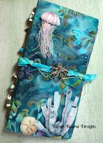 Karen Bearse Designs: The Journal My Favorite Eileen Hull Die Sea Junk Journal, Sea Journal Ideas, Sizzix Journal, Ocean Journal, Sea Journal, Mermaid Book, Mermaid Journal, Travel Journal Cover, Mermaid Books