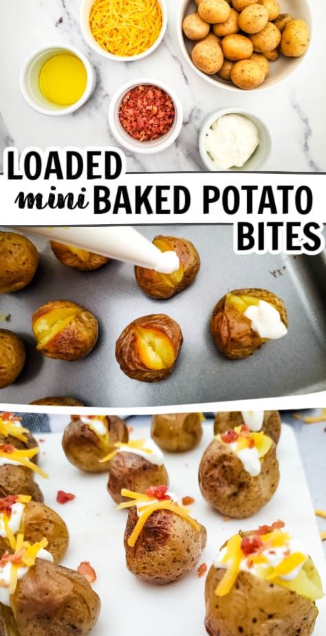 Baked Potato Bites Appetizers, Mini Loaded Potato Skins, Loaded Mini Baked Potatoes, Small Potatoes Appetizer, Mini Potato Bites, Loaded Mini Potatoes, Mini Loaded Baked Potato, Mini Potato Skins Appetizers, Mini Potato Appetizers