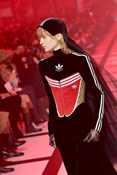 A Closer Look at the adidas x Gucci FW22 Collaboration Madonna Fashion, Adidas Gucci, Gucci Adidas, Frills And Ruffles, Look Adidas, Gucci Top, Brand Collaboration, Sportswear Brand, Milan Fashion Week