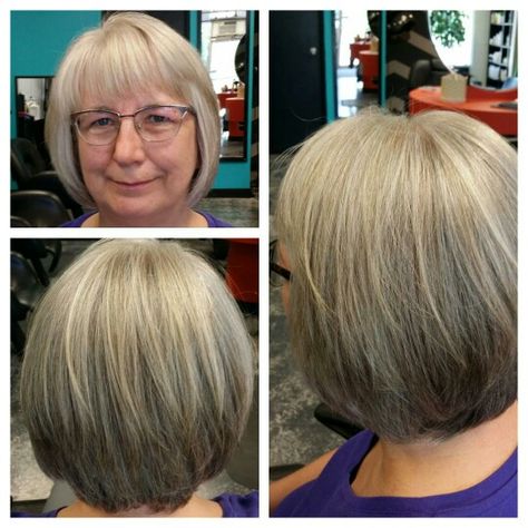 Blended grey Single Process Color, Gray Blending, Grey Blending, Grey Hair Coverage, Hair Highlights And Lowlights, Extreme Fashion, Blending Gray Hair, Gray Hair Highlights, Gray Coverage