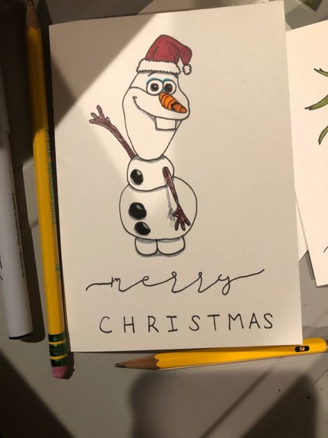 Olaf Christmas, Elf Christmas Card, Easy Christmas Drawings, Christmas Cards Drawing, Xmas Drawing, Cute Christmas Cards, Creative Birthday Cards, Christmas Cards Kids, Christmas Card Art