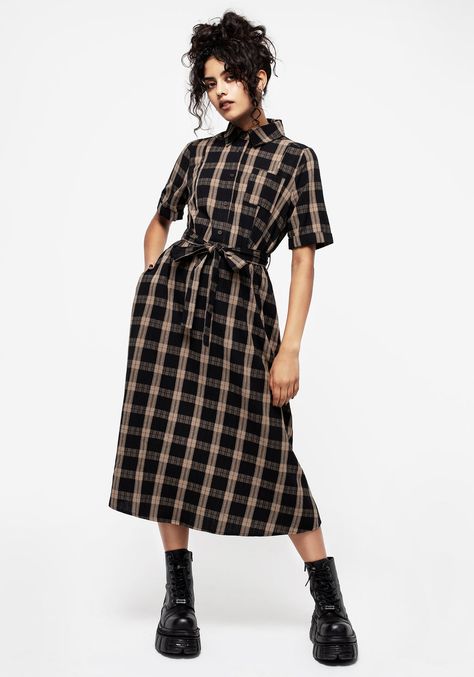 Rogue Check Cotton Midi Shirt Dress Tailored Jumpsuit, Corset Shirt, Dark Metal, Short Shirt, Knit Outerwear, Wrap Shirt, Swimwear Dress, Easy Dressing, Women's Wear