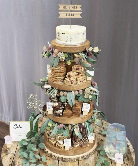 Brownie Cookie Cake, Graze Table, Wedding Brownies, Alternative Wedding Cakes, Wildflower Wedding Theme, Cake Alternatives, Cake Tower, Wedding Cake Alternatives, Food Displays