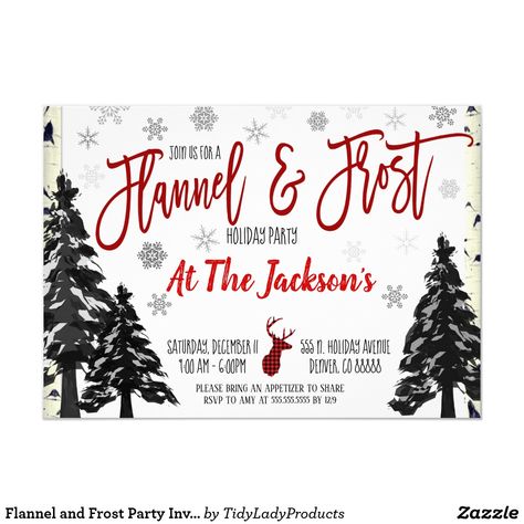 Flannel and Frost Party Invitation Friends Christmas Party Invitations, December Birthday Party Themes, Ladies Christmas Party Ideas Girl Night, Christmas Themes Ideas Party, Holiday Theme Party Ideas, Favorite Things Christmas Party, Favorite Things Party Invitation, Favorites Party, Hr Strategy