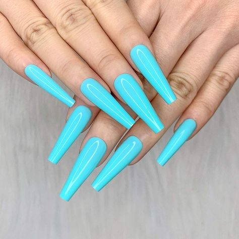 Pretty Manicures, Long Press On Nails, Vibrant Nails, Cyan Blue, Nail Forms, Healthy Nails, Nail Accessories, Blue Nails, Nail Trends