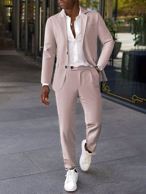 Very good👍 Bought on jacket put two thank you Summer Formal Outfits Men Wedding, Wedding Casual Outfit Guest Men, Men’s Pink Suit, Rose Gold Groomsmen Attire, Pink Formal Outfit Men, Mens Suits Style Modern Casual, Pastel Suits For Men, Summer Graduation Outfit, Cream Suits For Men