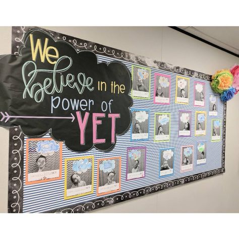 The highlight of my week was doing a formal lesson on The Power of Yet! Hearing my kids now add the word 'yet' to the end of so many of their sentences has me feeling so happy. These first few weeks in first grade have been really challenging for so many of them, but their eyes have been opened to a new way of thinking. I'm so excited for my students to approach challenges with a different mindset. The best is yet to come. Happy Friday!  Sarah #growthmindetbelivers #thepowerofyet The Power Of Yet, Forest Kindergarten, Teaching Growth Mindset, Growth Mindset Classroom, Grade Three, Mindset Activities, Elementary Counseling, Class Decor, Classroom Bulletin Boards