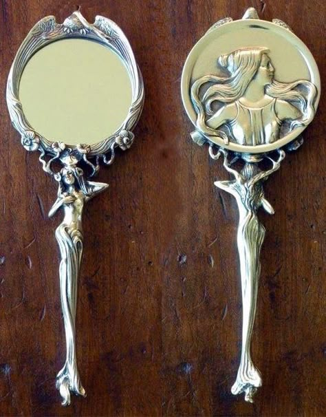 Hand Mirrors, Art Nouveau Furniture, Vanity Sets, Dresser Sets, Art Nouveau Design, Hand Mirror, Through The Looking Glass, Vintage Vanity, Art Nouveau Art