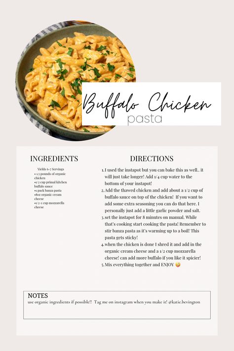 Katie Bevington, Postpartum Food, Buffalo Chicken Pasta, Quick Healthy Lunch, Yummy Meals, Supper Ideas, Quick Dinners, Fast Dinners, Chicken Dinners