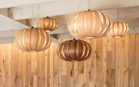 Top tips for creating clustered lighting – Tom Raffield Tom Raffield Lighting, Wooden Lighting, Steam Bending, Tom Raffield, Cluster Lights, Wooden Light, Interior Trend, Paper Lanterns, Contemporary Lighting