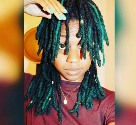 Going Green. Dark Green Locs, Dread Colors, Locs Dyed, Loc Tips, Green Locs, Color Locs, Female Barber, Loc Colors, Loc Goals