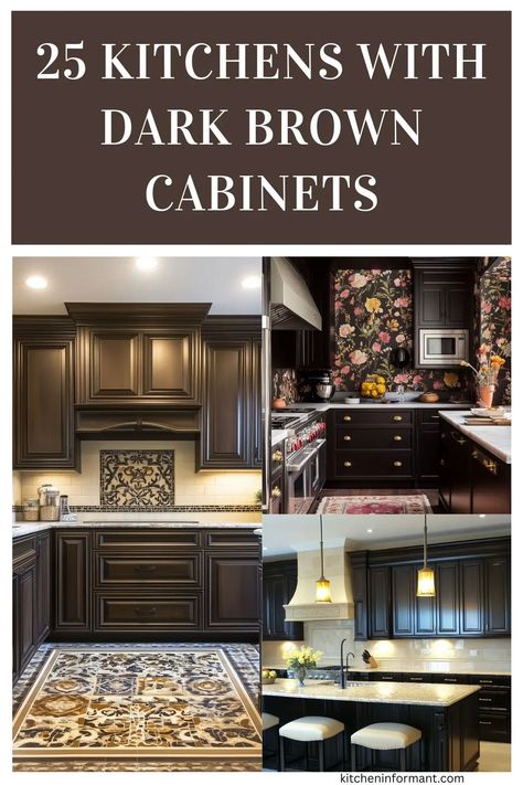 Kitchens With Dark Brown Cabinets - Kitchen Informant Kitchen With Dark Brown Cabinets, Dark Brown Kitchen Cabinets, Kitchen Cabinets Design Ideas, Blue Gray Kitchen Cabinets, Brown Kitchen Designs, Dark Brown Kitchen, Cabinets Design Ideas, Dark Brown Cabinets Kitchen, Distressed Cabinets