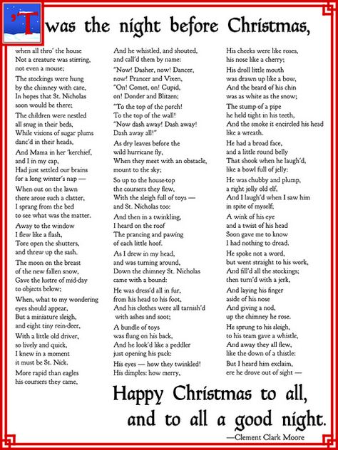 'Twas The Night Before Christmas Christmas Carols Lyrics, Christmas Songs Lyrics, Christmas Poem, Christmas Lyrics, Twas The Night Before Christmas, Christmas Text, Christmas Poems, Christmas Words, Night Before Christmas