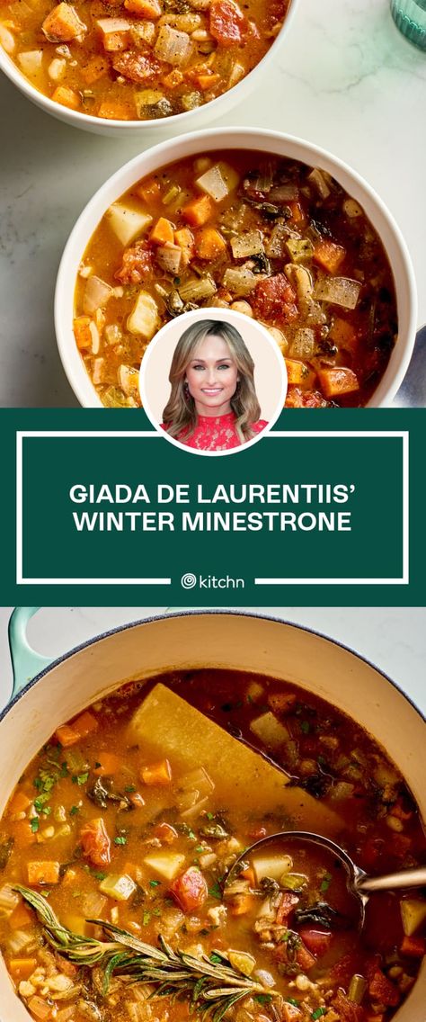 Minestrone Soup Giada, Ministroni Soup Recipe, Winter Minestrone Soup, Beef Minestrone Soup, Best Minestrone Soup Recipe, Winter Minestrone, Vegetarian Vegetable Soup, Sopa Minestrone, Giada De Laurentiis Recipes