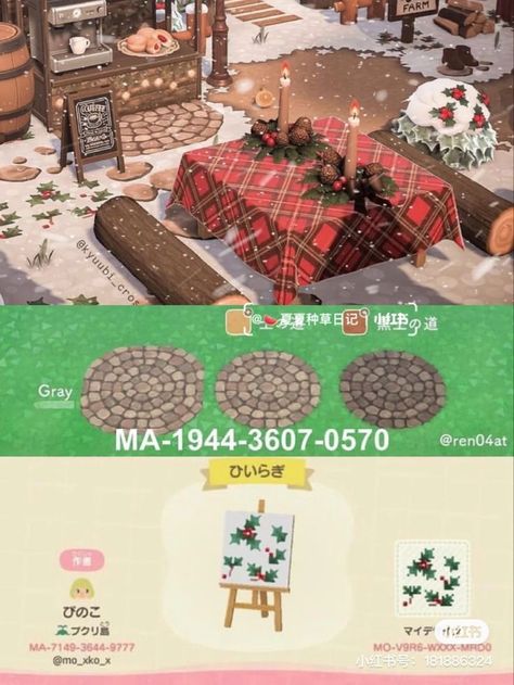 Winter Path Designs Acnh, Winter Ideas Animal Crossing, Plaid Animal Crossing Design, Acnh Paths Designs Winter, Acnh Nuptial Bell Ideas, Christmas Acnh Ideas, Acnh Winter Island Codes, Animal Crossing Winter Ideas, Acnh Hot Cocoa Stand