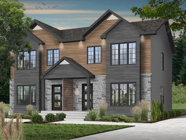 Multi-Family Home Plan, 027M-0010 Duplex Exterior, Porch Shelter, Duplex House Plan, Bloxburg Building, Entry Porch, Duplex Floor Plans, Colonial Style House Plans, Drummond House Plans, Duplex Plans