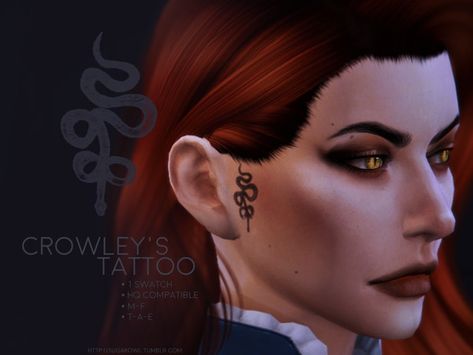 Crowley's Tattoo, Sims 4 Good Omens, Sims 4 Cc Good Omens, S4cc Tattoos, Crowley Tattoo, Sims 4 Cc Tattoos, Good Omens Tattoo, Sims Finds, Vampire Tattoo