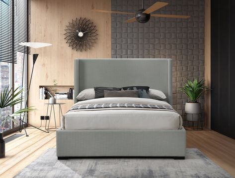 Bedroom Sanctuary, Bed Platform, Textured Bedding, Grey Linen Bedding, Beige Bed, Sanctuary Bedroom, Solid Wood Platform Bed, Material Bed, Fabric Bed