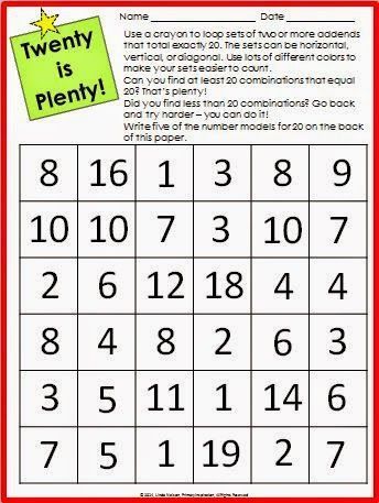 Addition freebie ... find and circle combinations of two or more numbers that total exactly twenty. There are more than 20 of them hidden in this puzzle! Math Card Games, Math Tutoring, Math Intervention, Montessori Math, Math Instruction, Fact Fluency, Primary Maths, Math Work, Math Time