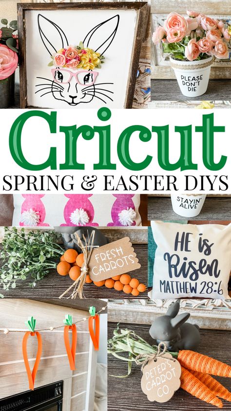 Get your home ready for spring with these easy DIYs using yiur Cricut. #cricut #cricutmade #cricutcreated #cricutmaker #easterdecor #springdecor Spring Cricut Projects Ideas, Easter Silhouette Projects Ideas, Cricut Spring Decor, Spring Cricut Ideas, Cricut Spring Projects, Spring Cricut Projects To Sell, Spring Cricut Projects, Easter Cricut Projects To Sell, April Easter