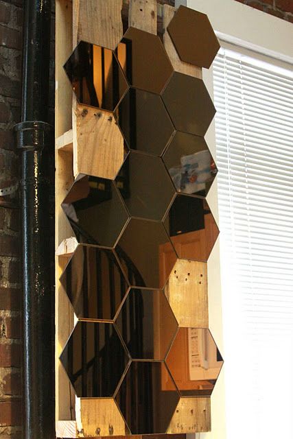 diy honeycomb mirror Honefoss Mirror Ideas, Honeycomb Mirror, Hive Logo, Diy Honeycomb, Ikea Interior, Hexagon Mirror, Colorful Room Decor, Hey Honey, Mirror Ideas