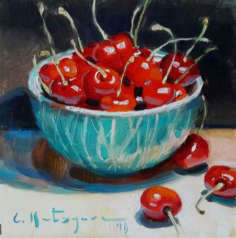 Strawberries Painting, Bowl Painting, Cherries Painting, Bowl Of Cherries, Grape Oil, Cherry Delight, Pomegranate Oil, Pomegranate Seed Oil, Still Life Fruit