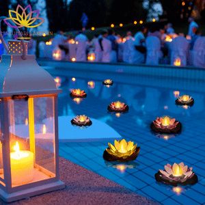 We were so happy to receive these floating pool light lanterns. The lifelike lotus design is absolutely beautiful. You will love the vibrant colors. These floating pool lights are perfect for weddings, pool parties, and memorials. Pool Decorating Ideas For Party Night, Floating Decorations For Pool, Pool With Led Lights, Pool Lanterns, Lotus Flower Decoration, Floating Pool Candles, Floating Pool Decorations, Pool Wedding Decorations, Elegant Garden Party