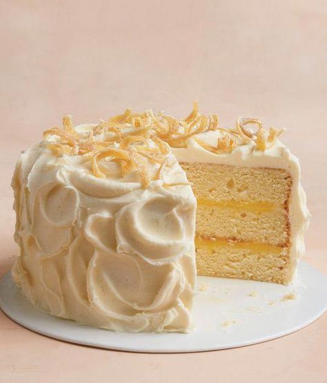 Martha Stewart's Tender Lemon Cake. I love lemon cake and this looks divine. #specialtycakes Lemon Wedding Cakes, Martha Stewart Recipes, Layer Cake Recipes, Lemon Cake Recipe, Wedding Cake Recipe, Just Cakes, Specialty Cakes, Lemon Desserts, Savoury Cake