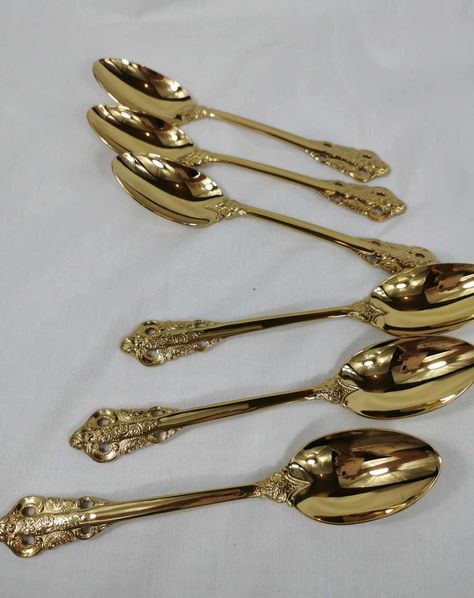 Brand new stainless steel, gold plated cutlery. https://www.etsy.com/au/listing/1740194828/baroque-style-stainless-steel-gold https://www.etsy.com/au/listing/1754389123/royal-albert-ocr-gold-plated-spoon-and Wedding Cutlery, Gold Cutlery, Baroque Style, Baroque Fashion, Royal Albert, Tea Room, Future House, Gold Plate, Plating