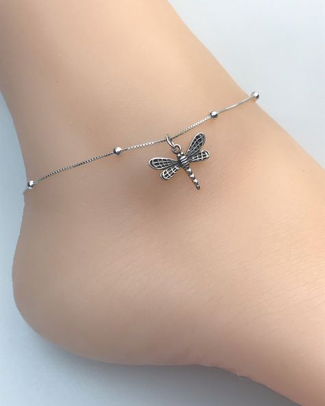 Dragonfly Anklet, Ankle Bracelets Boho, Beaded Ankle Bracelets, Anklet Designs, Beaded Ankle, Beaded Anklet, Jewelry Dainty, Silver Chain Style, Beaded Anklets