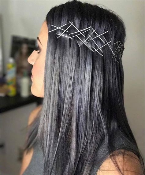 FORMULA: Hot Steel - Hair Color - Modern Salon Charcoal Hair, Hair Silver, Bobby Pin Hairstyles, Silver Hair Color, Ombré Hair, Peinados Fáciles Para Cabello Corto, Grey Hair Color, Cool Hair Color, Grunge Hair