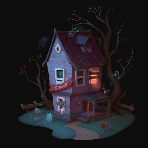 3d Haunted House, Halloween Art Ideas, Drawing Backgrounds, 3d Diorama, Grease Pencil, House Concept, Haunted House Props, 3d Blender, Creative Drawing Prompts