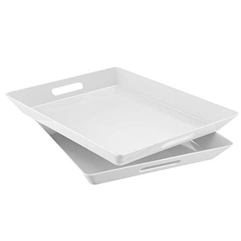 i BKGOO Foodservice White Plastic Tray Set of 2 Large Melamine Rectangular Serving Platters for Parties, Coffee Table... Platters For Parties, Food Organizer, Patio Entertaining, Wedding Platters, Poolside Dining, Plastic Serving Trays, Melamine Tray, Platter Set, Plastic Tray