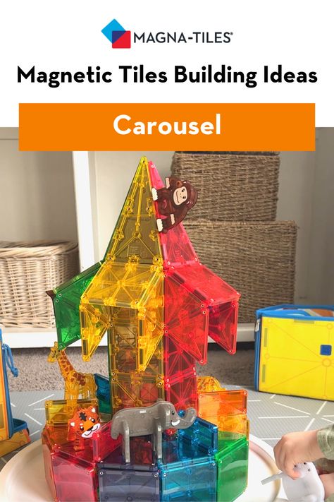 Bring Magna-Tiles builds to life with a turntable! Take the new Magna-Tiles animals for a spin with this fun carousel build! Follow us for more fun builds and magnetic tile ideas! #magnatiles #magnetictiles #kidsactivities #builtwithmagnatiles Magnatiles Animals, Building With Magnetic Tiles, Magnatiles Building Ideas, Magna Tile Builds, Playmags Magnetic Ideas, Dinosaur Magnatiles, Magna Tiles Storage, Magnatiles Race Track, Simple Magnatiles Ideas