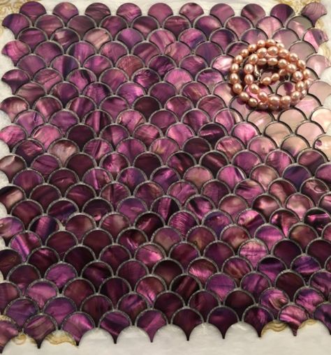 Seashell Tile, Mosaic Kitchen Backsplash, Mother Of Pearl Tile, Pearl Tiles, Shell Mosaic Tile, Backsplash Bathroom Wall, Mosaic Kitchen, Purple Fish, Purple Tile