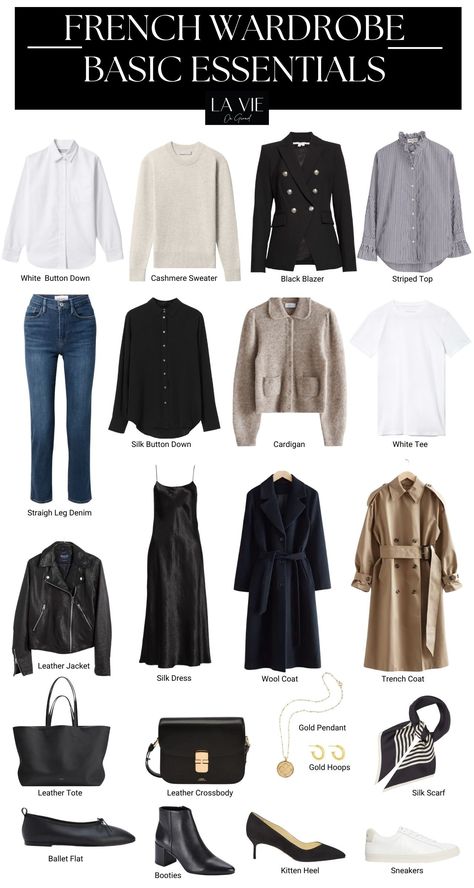 French Wardrobe Essentials, French Wardrobe Basics, French Capsule Wardrobe, Parisian Outfits, Capsule Wardrobe Women, French Wardrobe, Basic Essentials, Parisian Chic Style, Capsule Wardrobe Outfits