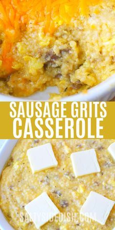 Sausage And Grits Quiche, Breakfast Casserole For A Crowd Crock Pots, Grit Breakfast Ideas, Grits And Sausage Breakfast, Breakfast Casserole With Grits And Eggs, Egg And Grits Casserole, Grit Breakfast Casserole, Breakfast Casserole Grits, Make Ahead Grits Casserole