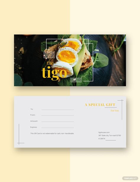 Gift Card Restaurant Design, Restaurant Gift Card, Gift Certificate Design, Restaurant Gift Cards, Gift Card Template, Project Proposal Template, Illustrator Template, Microsoft Publisher, Nurse Appreciation Gifts