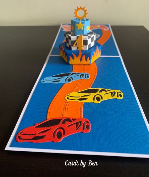 Birthday card with hot wheels theme pop up cake Hot Wheels Birthday Card, Up Cake, Hot Wheels Birthday, Valentine Cards, Valentines Cards, Pop Up, Birthday Cards, Wheel, Cake