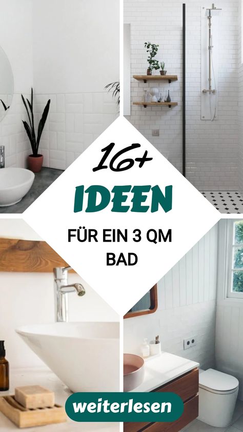 Lass dich von unseren 16 stylischen Ideen und Beispielen inspirieren, um dein 3 qm Bad perfekt zu gestalten. Ideal für kleine Bäder, auch mit Dusche und Dachschräge. 3m2 Bathroom, 4sqm Bathroom, Bathroom 4m2, Bad Interior Design, Bad Klein, Bad Modern, Bad Inspo, Mini Bad, Bad Inspiration